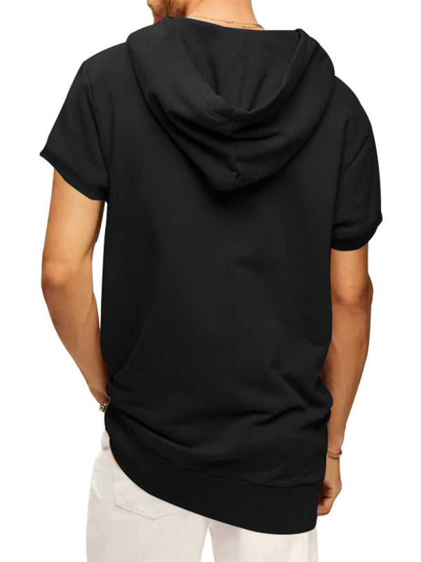 Men's knitted all-match casual hooded short-sleeved T-shirt