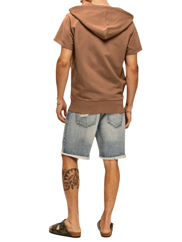 Men's knitted all-match casual hooded short-sleeved T-shirt