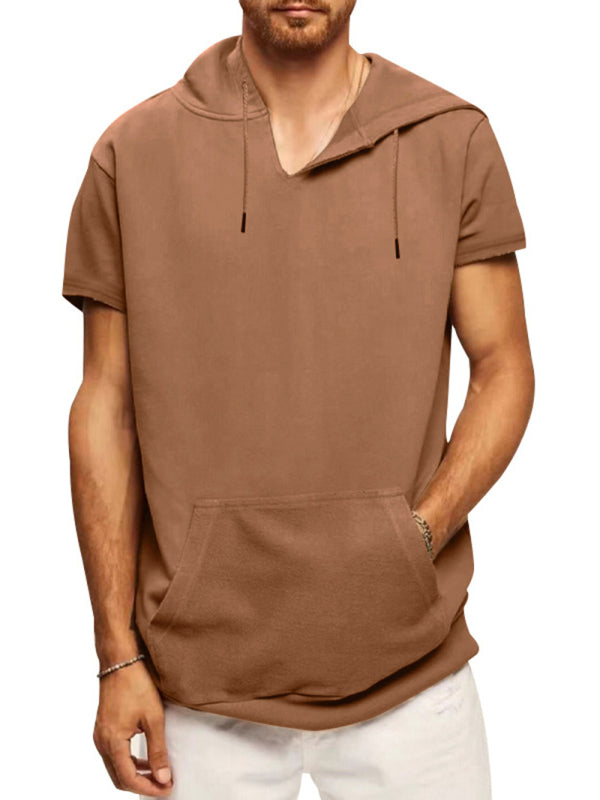 Men's knitted all-match casual hooded short-sleeved T-shirt