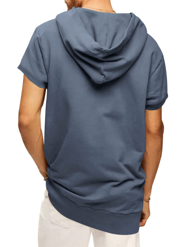 Men's knitted all-match casual hooded short-sleeved T-shirt