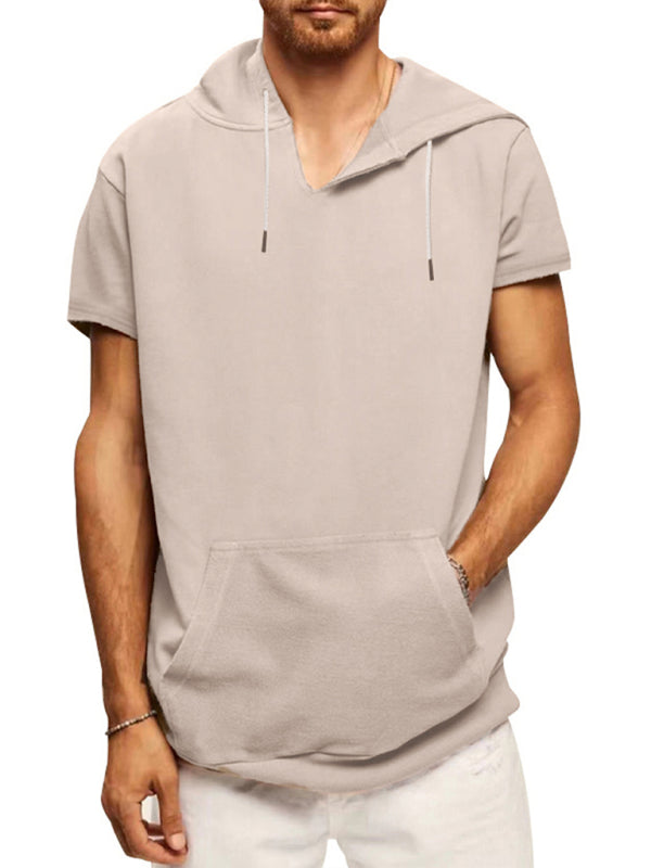 Men's knitted all-match casual hooded short-sleeved T-shirt