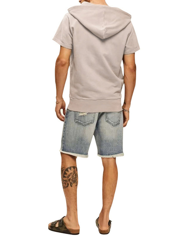 Men's knitted all-match casual hooded short-sleeved T-shirt