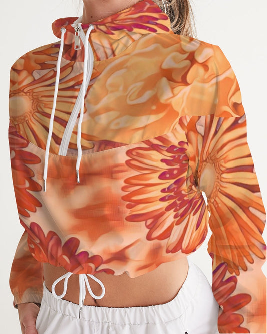 Orange Floral Evoblack Women's Cropped Windbreaker