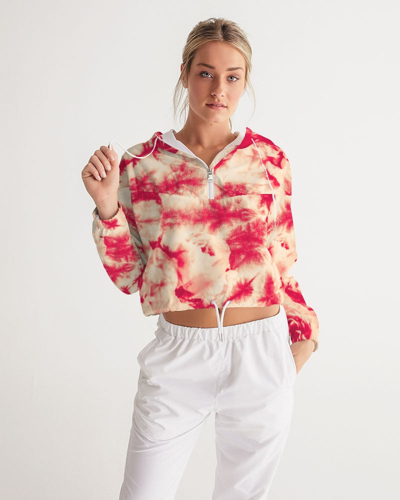 Red Floral Women's Cropped Windbreaker