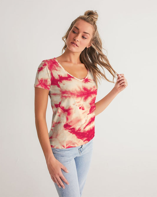 Red Floral Women's V-Neck Tee