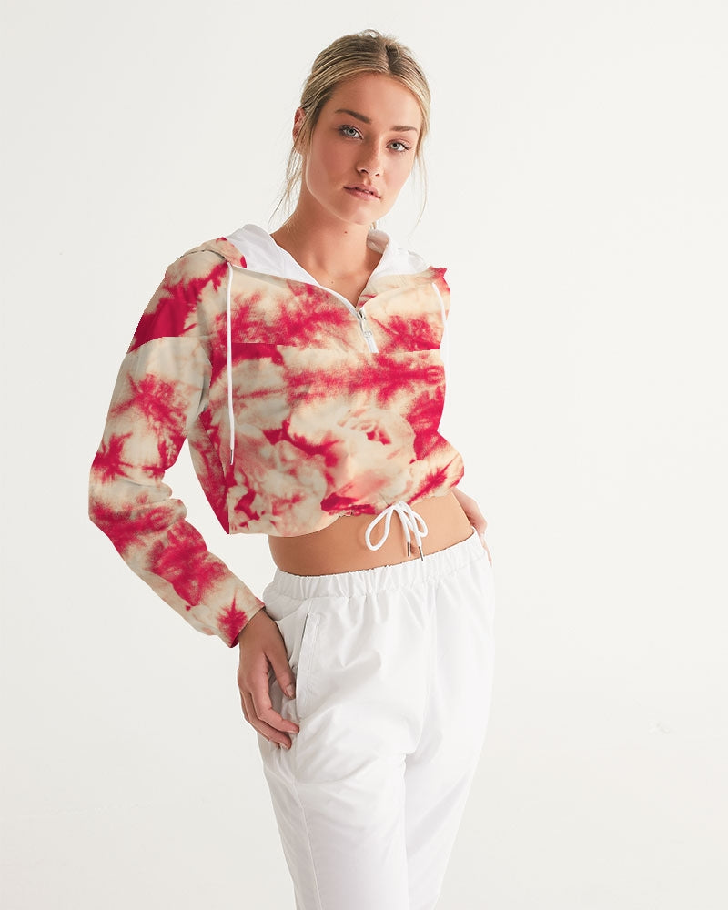 Red Floral Women's Cropped Windbreaker