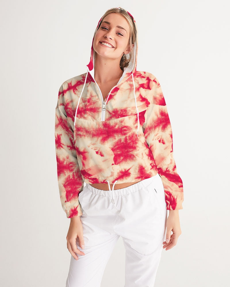 Red Floral Women's Cropped Windbreaker