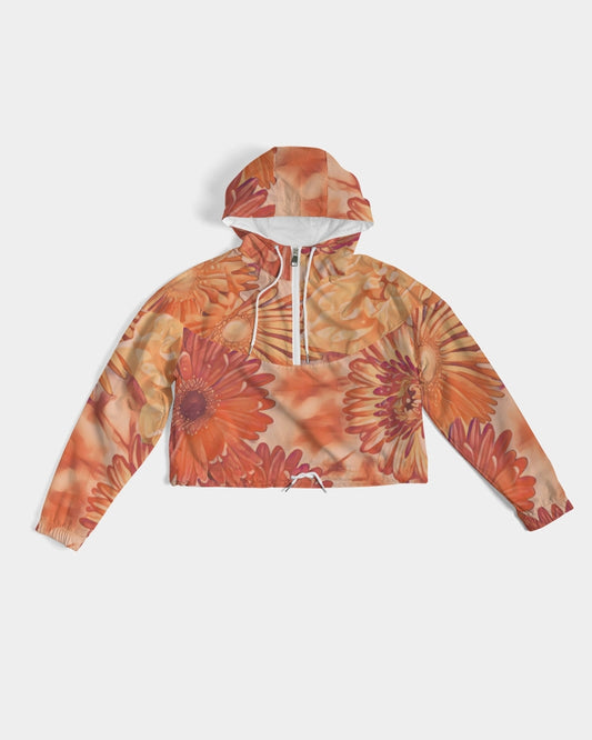 Orange Floral Evoblack Women's Cropped Windbreaker