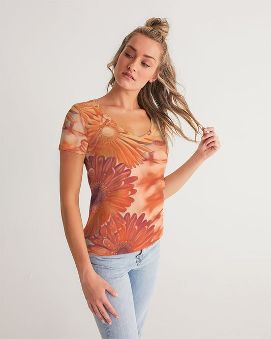 Orange Floral Evoblack Women's V-Neck Tee