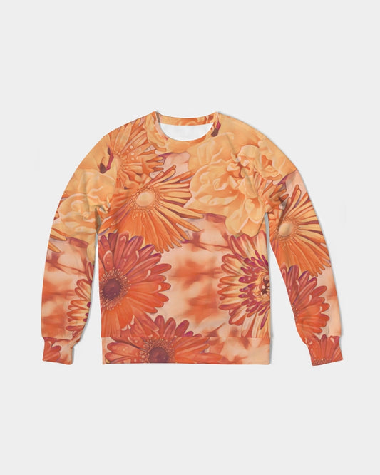 Orange Floral Evoblack Men's Classic French Terry Crewneck Pullover