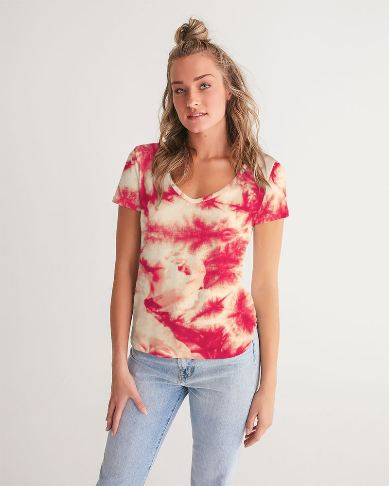 Red Floral Women's V-Neck Tee